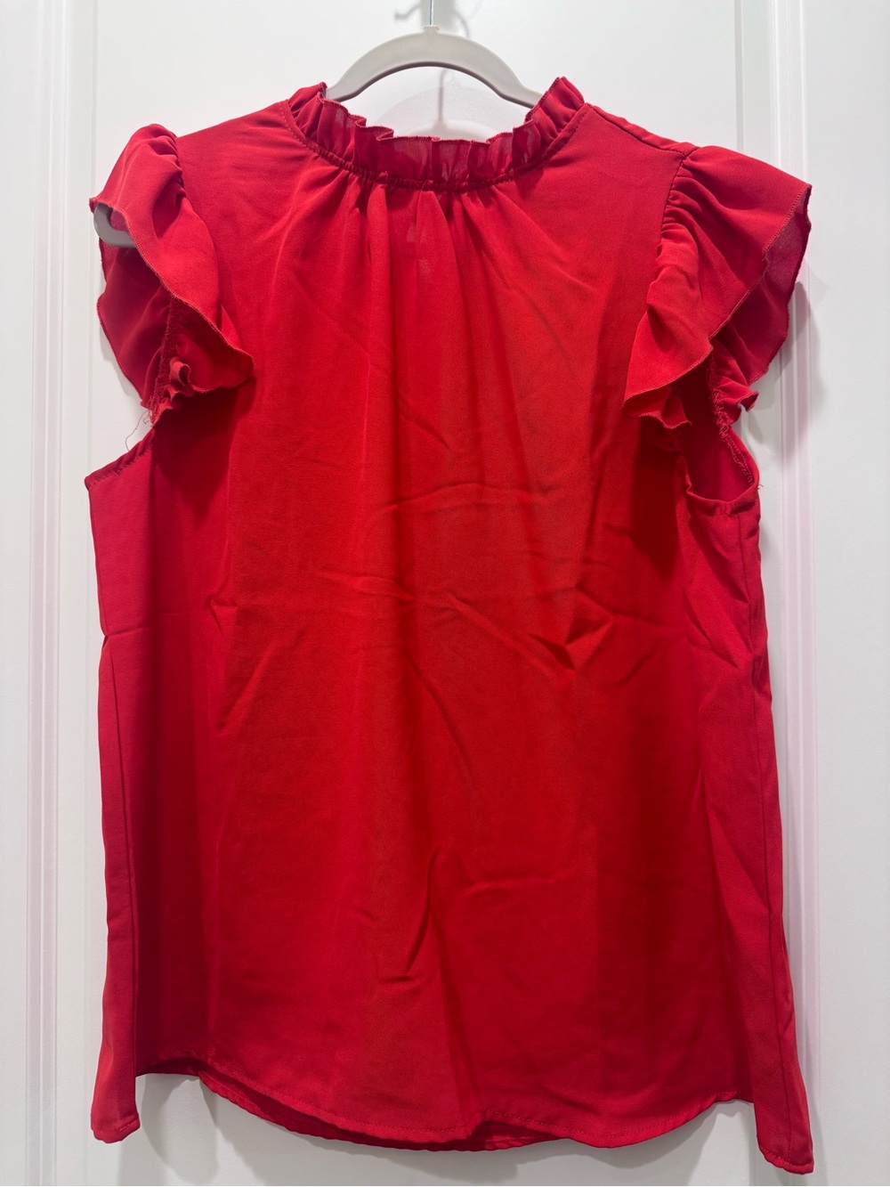 Red Ruffle Sleeve Women's Top - Picture 3 of 6